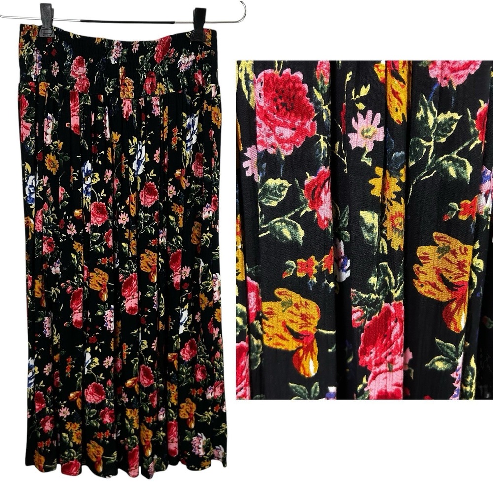 VERMONT COUNTRY STORE Floral SKIRT S Prairie Cottage Smocked Roses Boho Midi